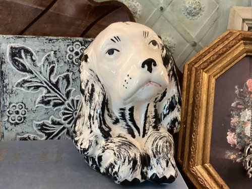 Vintage Mid Century Modern Springer Cocker Spaniel Pottery Bank No Stopper Dog - Picture 3 of 7