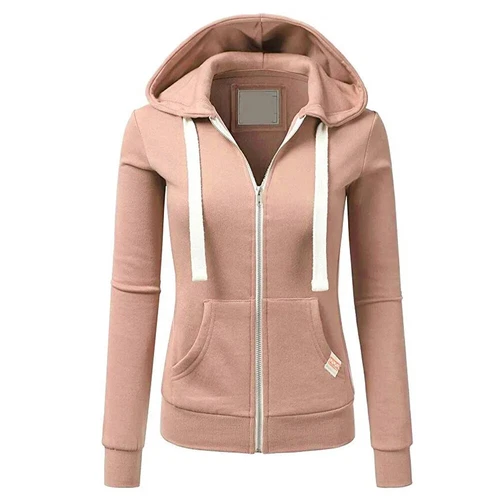 Felpa con cappuccio donna zip intera leggera tasche giacca full zip essenziali casual - Foto 4 di 22