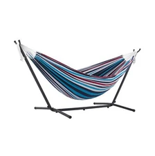 Vivere Double Cotton Hammock with Space Saving Steel Stand, Denim (450 lb Cap...