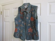 Flashback Couture , Denim Vest , Ladies , Size L , Vintage , Floral Design