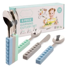 6pcs Fun Stainless Steel Utensils for Toddlers -12 Months Old + Baby Led Weaning