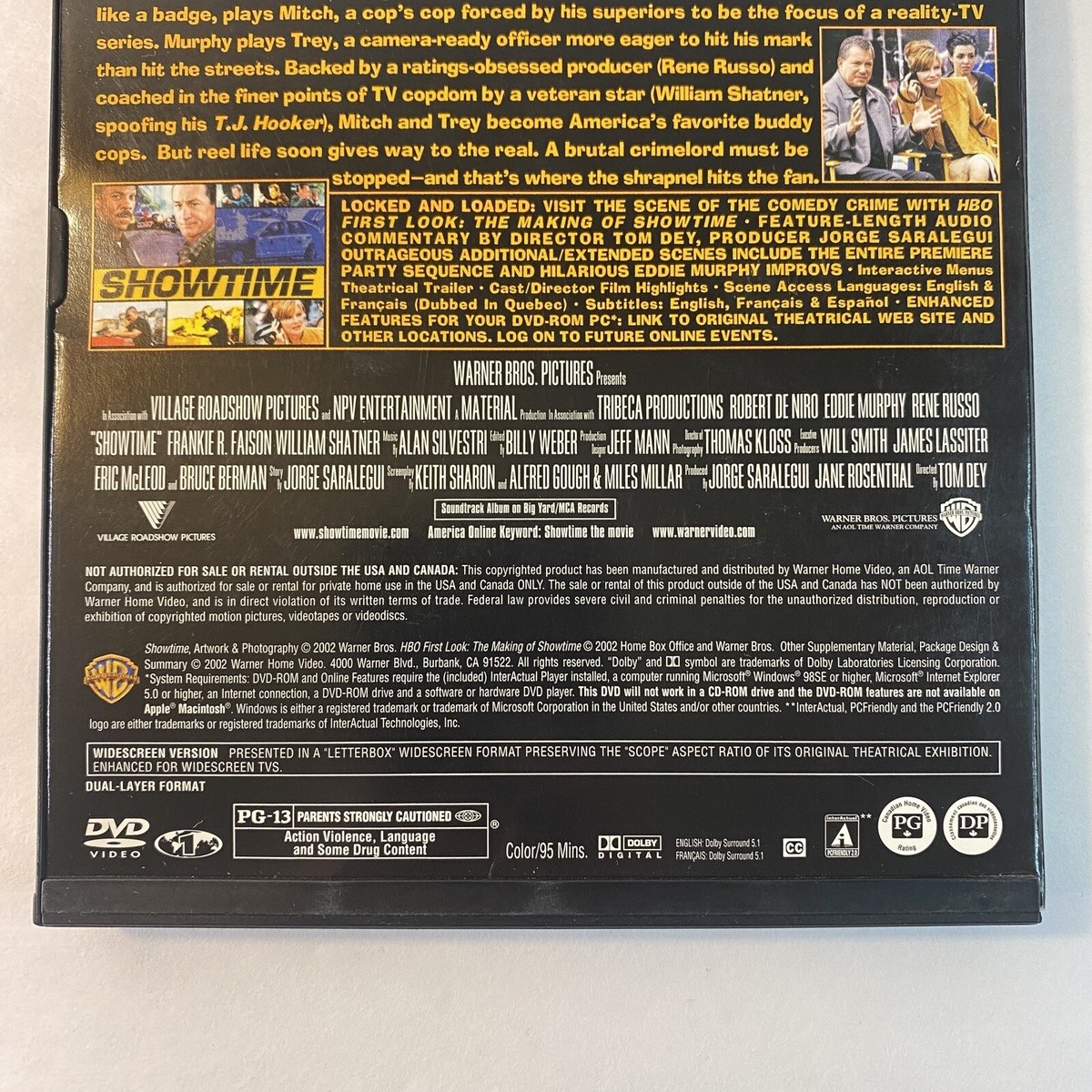 Showtime (DVD, 2002) Widescreen Robert De Niro Eddie Murphy Rene