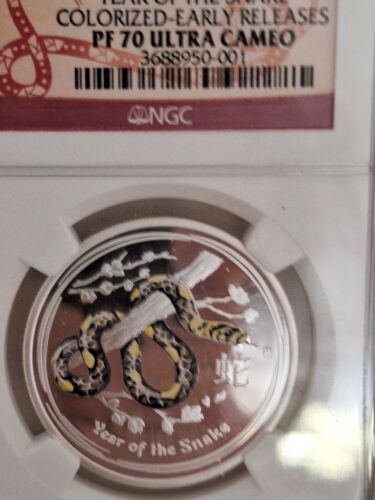 AUSTRALIA 2013 YEAR OF SNAKE PF 70 ULTRA CAMEO BY NGC COLORED SILVER PROOF - Picture 2 of 8