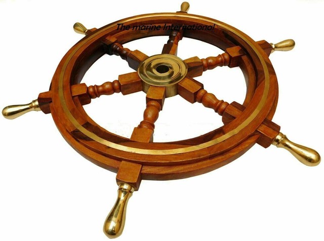 24"Brass Finishing Wooden Steering Ship Wheel Pirate Vintage Wall Boat Decorate 24"Brass Finishing Wooden Steering Ship Wheel Pirate Vintage Wall Boat Decorate