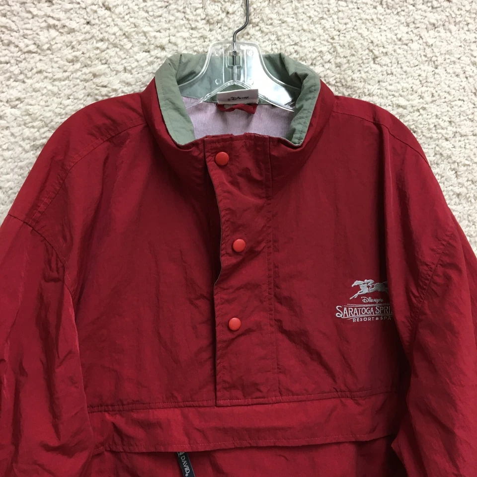 老式迪士尼夹克大号成人红色Anorak 1/4拉链可打包连帽套衫男式 — 第 2/4 张图片