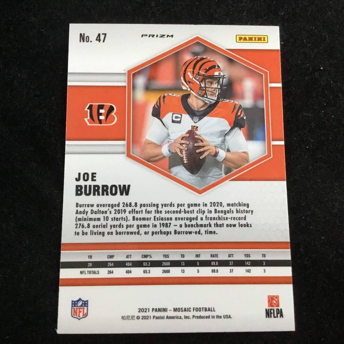 2021 Panini Mosaic Silver Prizm #47 Joe Burrow Cincinnati Bengals