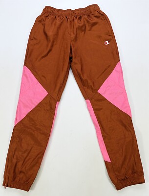 Rare VTG CHAMPION Embroidered Logo Color Block Track Pants 2010s Brown Pink  SZ S