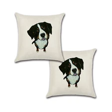 Set of 2 Pillow Covers 18x18, Bernese Cotton Linen Fabric Pet Portrait Décor