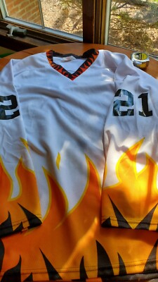VTG 90s Y2k Pro Joy Hockey Jersey Flames #21 Sports Jnco Skate Surf NHL Canada L