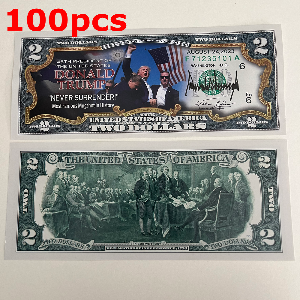 100pcs 2024 President Donald Trump Assassination $2 Dollar Bill Banknote Paper