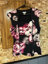 Vintage Cache Rose Floral corset Style Short Sleeve Top Size Small Bodice