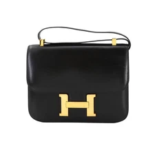 HERMES Constance 23 Shoulder Bag Box Calf Leather Black Vintage Purse 90297499