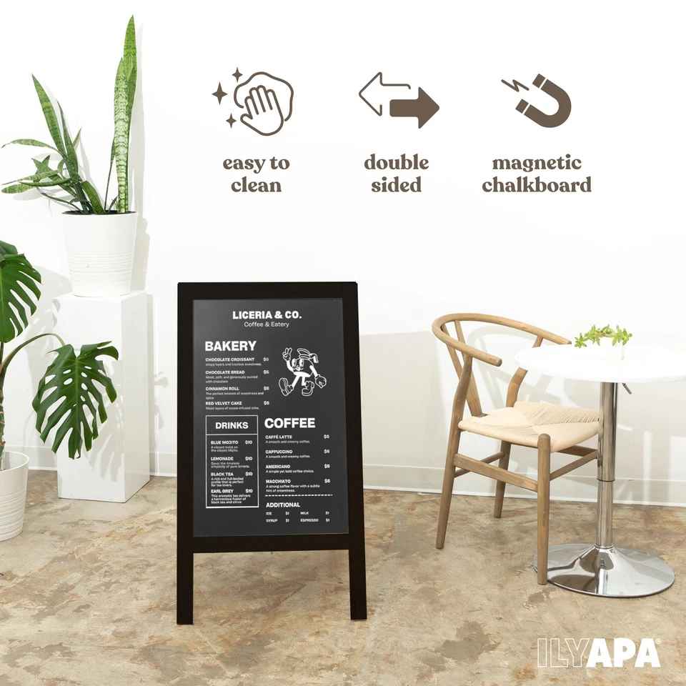 Wooden A-Frame Chalkboard Sign with Eraser, 40 x 20 Inch Magnetic Sidewalk Me... - Image 3 of 4