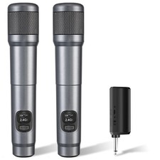 Wireless Microphone, Dual Handheld Dynamic Mic with Rechargeable Receiver, 40...