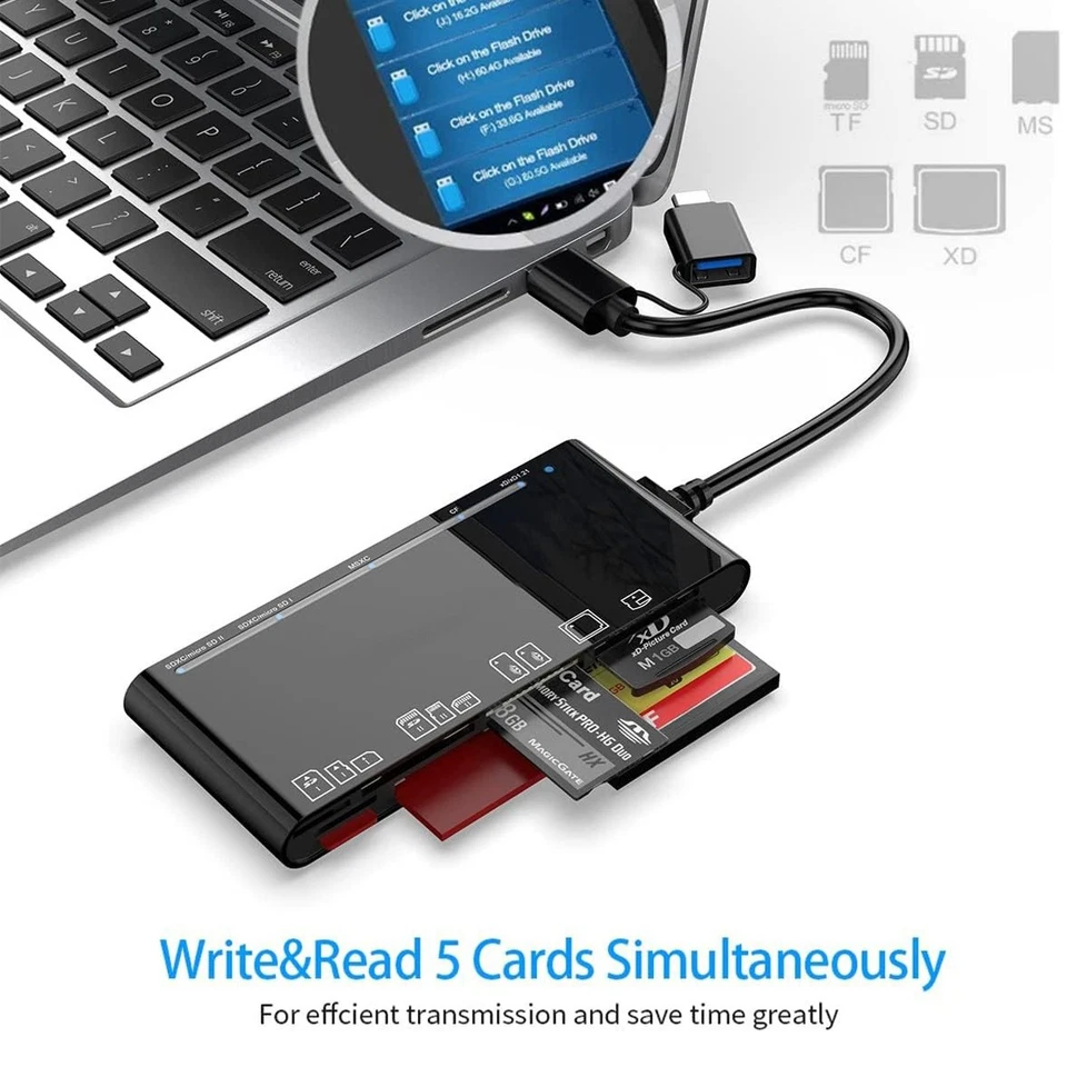 7-in-1 USB 3.0 USB C Memory Card Reader High Speed Adapter for Micro SD TF CF XD - Image 4 of 4