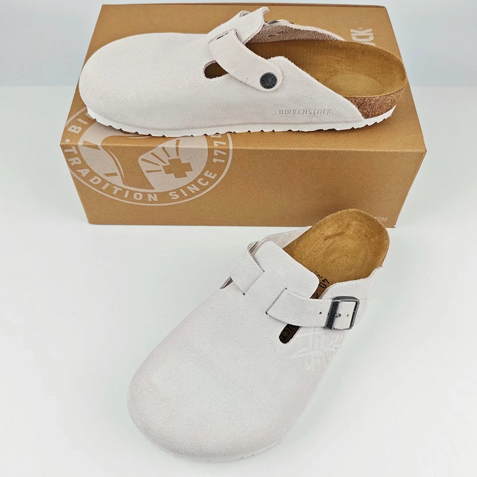 Birkenstock Boston x Stussy Hueso/Blanco Zueco Zapatos Anchos Unisex EU37-45 Con Caja Foto 2 de 4