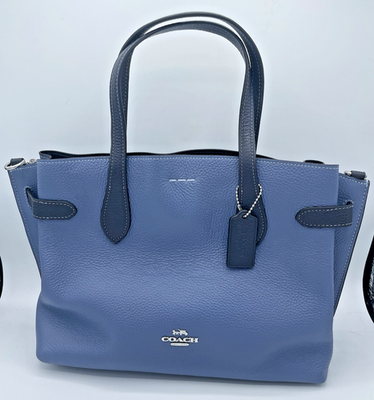 New With Imprerfection Coach HANNA Handbag Blue Pebbled Leather