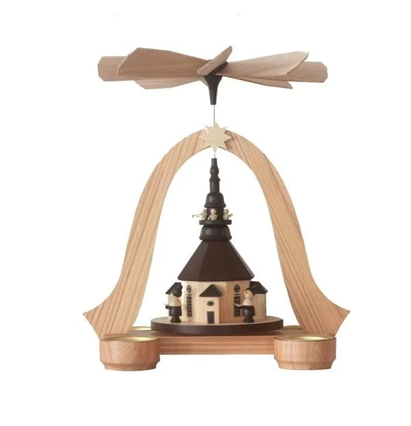 SPIELWARENMACHER GÜNTHER E.K. Pyramide Seiffener Kirche 28 cm Tischpyramide NEU Weihnachten Erzgebirge Schnee