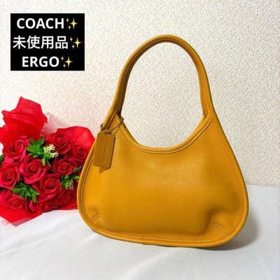 COACH 9027 Ergo Shoulder Bag Leather Yellow Zip Closure Vintage From Japan