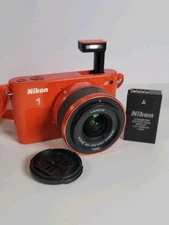 AS-IS Nikon 1 J2 Mirrorless Camera Orange w/ 10–30mm VR Lens & OEM Battery