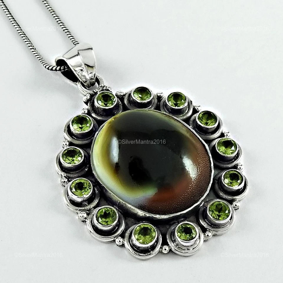 Oval Peridot Massiv Sterling Silber Einfassung Tochter Handgefertigt Verlobung - Bild 4 von 4