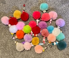 Beaded Pom Pom Keychain - Backpack / Purse Chain PomPom Charm