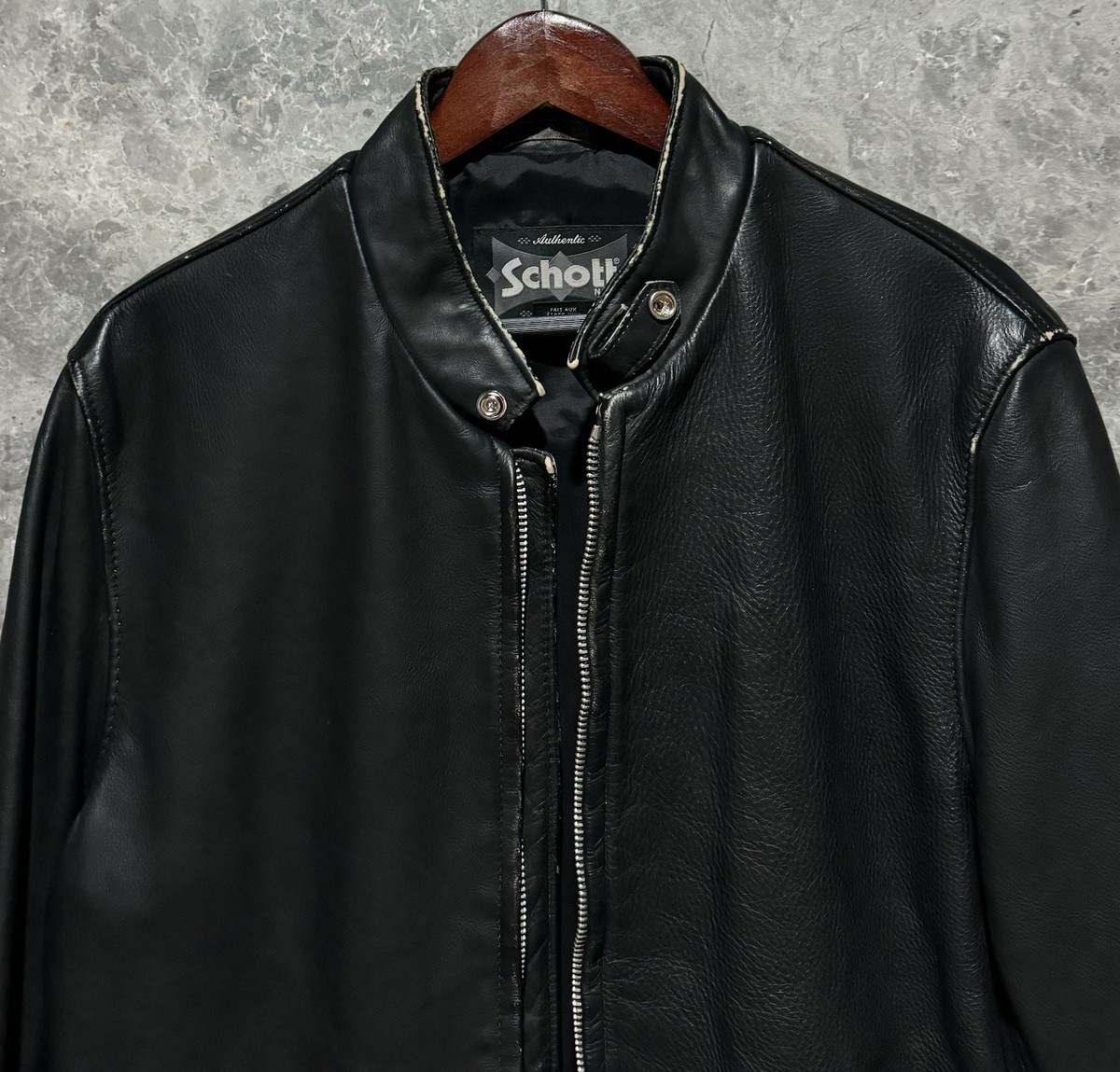 SCHOTT NYC 654VN 'Vintaged Cowhide Café Racer Leather Jacket