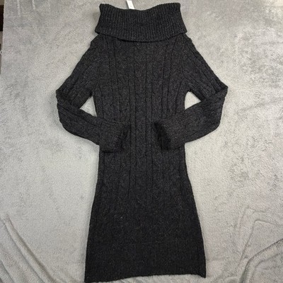 Carducci Women Charcoal Grey Cable Knit Wool Blend Turtleneck Sweater Dress Larg