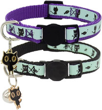 2 Pack Glow in the Dark Cat Collar with Bell Breakaway Safety Cat Puppy Collars
