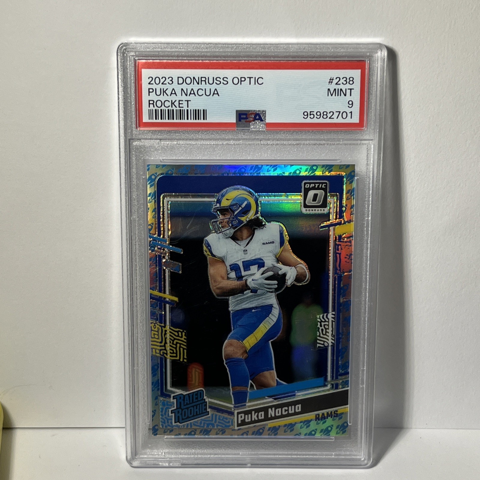 Puka Nacua 2023 Optic Rated Rookie Rocket Emoji RC #238 RAMS SP CASE HIT