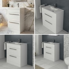 Bathroom Vanity Unit Floor Standing with Slim-Edge Basin and Drawer & Flap White