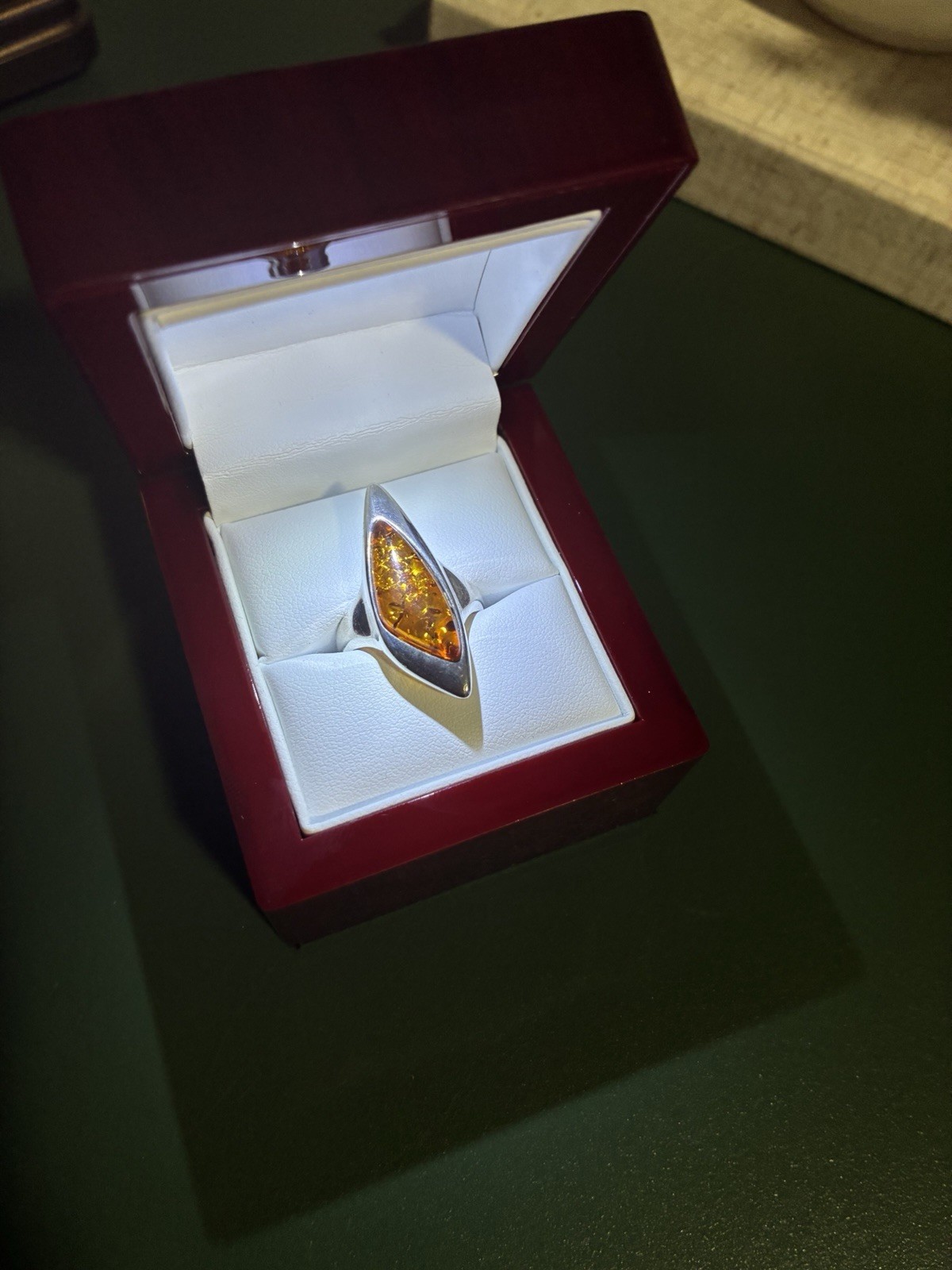 Vintage Silver Ring With Beautiful Amber Stone