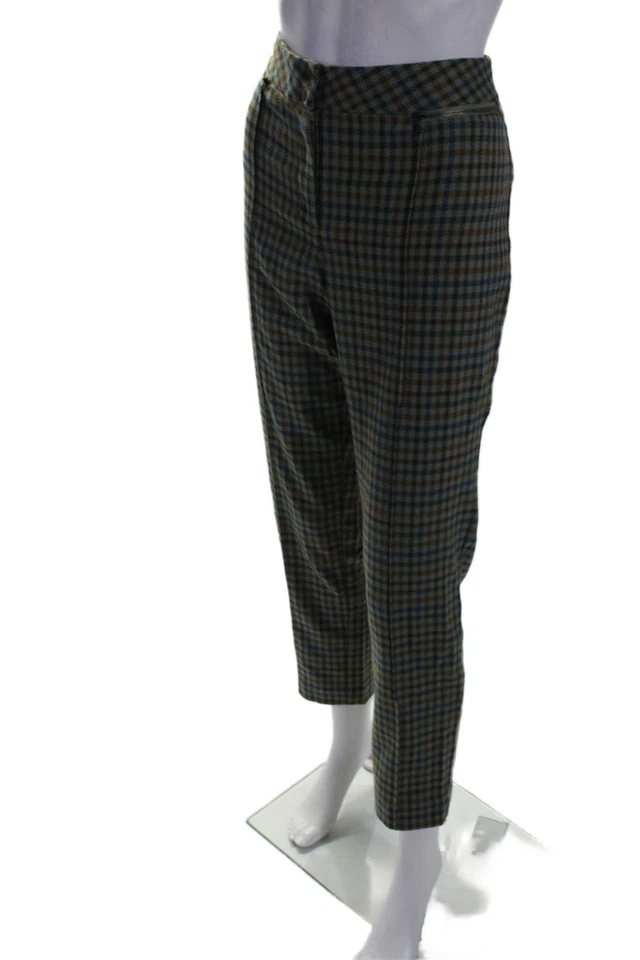 Pantalones a cuadros J. Mclaughlin para mujer con cremallera pierna recta verde azul talla 10 Foto 2 de 4