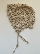 Antique Hand-Crocheted Cream Baby Night Cap Hat Bonnet