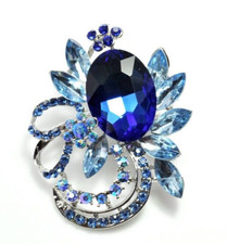 Large Blue crystal Rhinestone brooches Bridal Bouquet brooch Woman's Gift