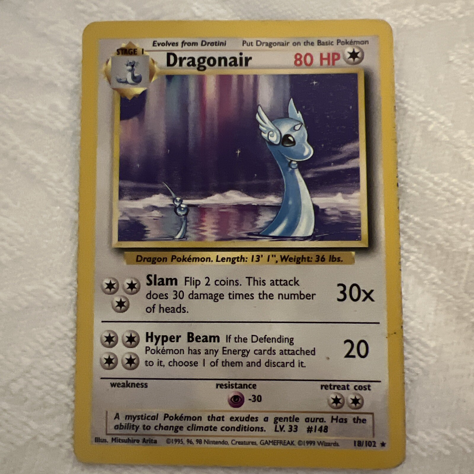 Dragonair Pokemon Card, Base Set, Unlimited, 18/102, Near Mint