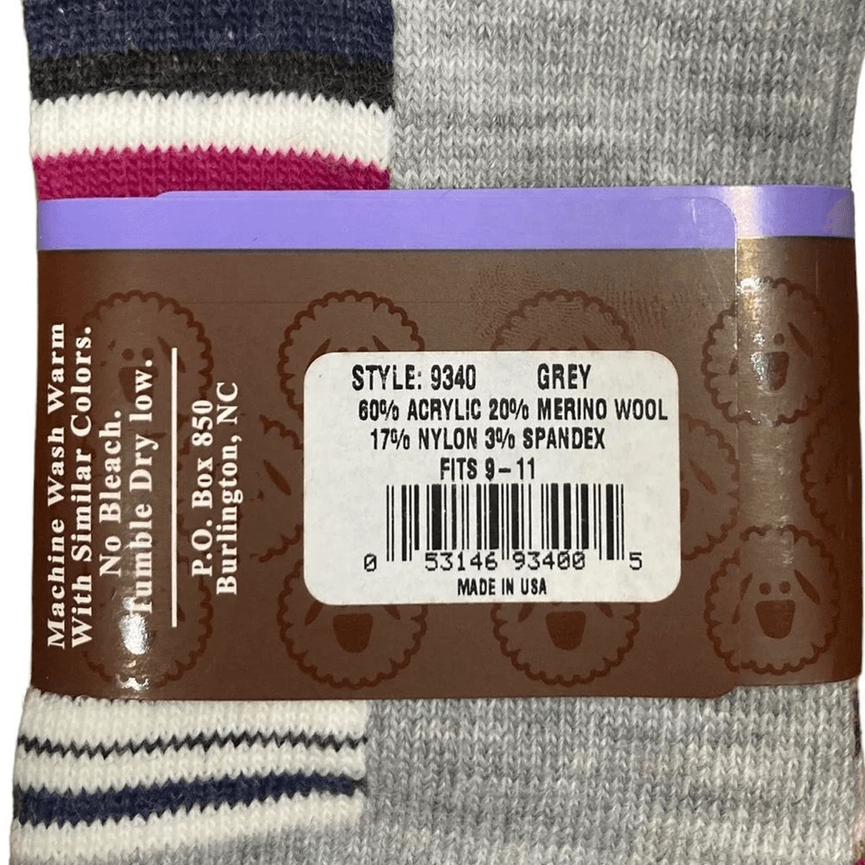 Wise Blend 美利奴羊毛灰色条纹袜,全新带标签 — 第 3/4 张图片