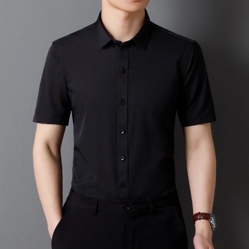 New Mens Dress Shirts Formal Business Short Sleeves No Iron Elastic Casual Shirt - Picture 2 of 17