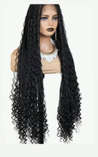 Full Double Lace Bohemian Braided Wig - Natural-Looking Box Braids w/Boho Curls