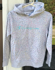Champion Athleticwear 14/16 Pullover Hoodie Sweatshirt Gray-Multi Color Dots A12