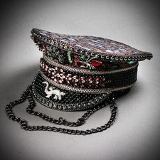 Steampunk Burning Man Captain Hat with Rhinestone Spiker Gecko Burgundy Leopard