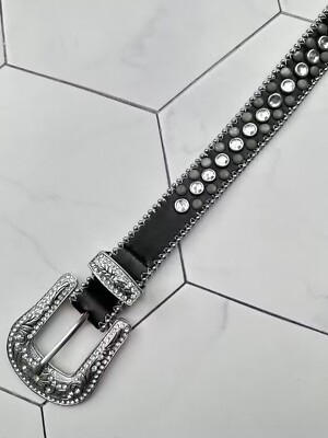 Vintage Leather/Metal Belt With Stones Women