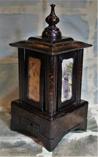 13" Japanese Meiji Black Lacquer Pagoda Shaped Metamorphic Smoking Stand c. 1880