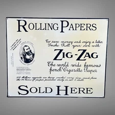Vintage Reproduction Porcelain Zig Zag Rolling Papers Advertising Sign 16 X 20”