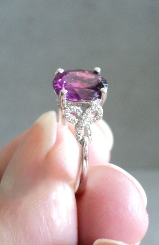 14K White GOLD with AMETHYST + Diamond Knots RING Size 6.5 Engagement