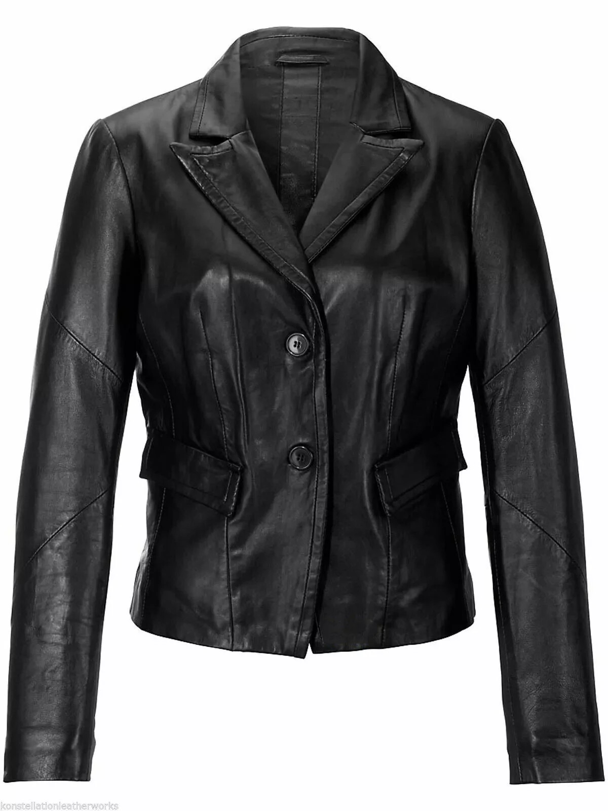 Women Black Real Lambskin Leather Jacket Blazer Two Button Slim Fit Stylish Coat
