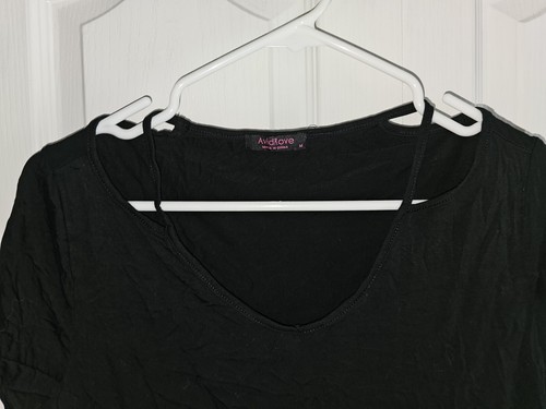 Top para mujer Avid Love talla mediana manga corta hombro abierto negro - Imagen 2 de 4
