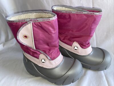 Crocs Boots Girls Size 3 Pink Crocband Gust Winter Snow Rain Insulated Youth