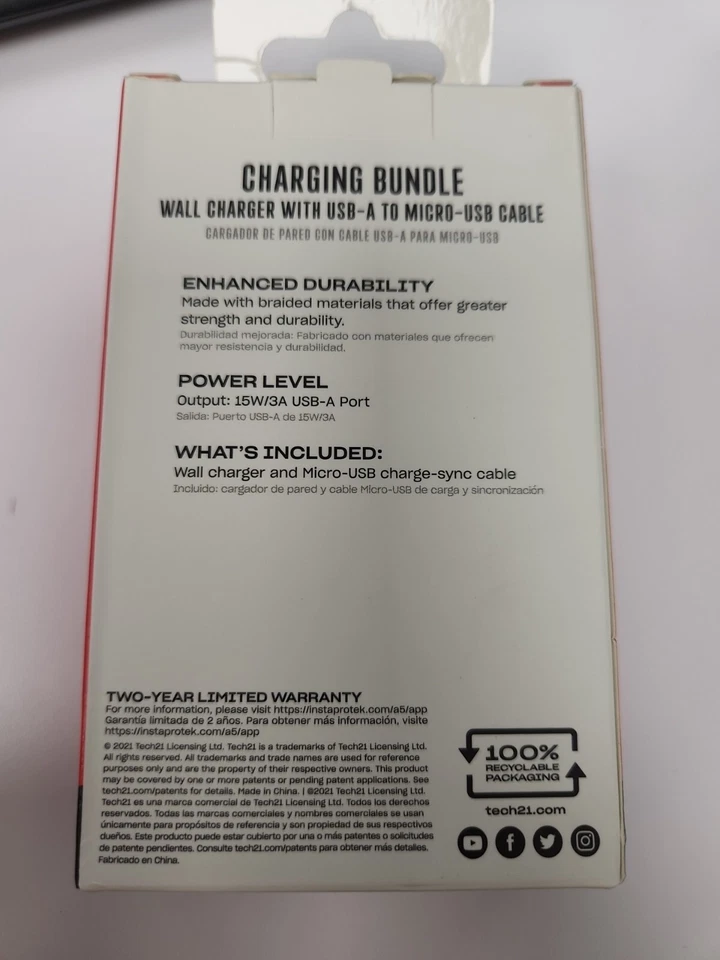 Tech 21 Charging Bundle Wall Charger with USB - A to Micro USB Cable - Image 2 of 2
