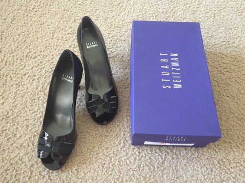 NIB Stuart Weitzman Ontape peep toe pump black Patent 5.5 6 6.5 7 7.5 8 vamp - Picture 2 of 8